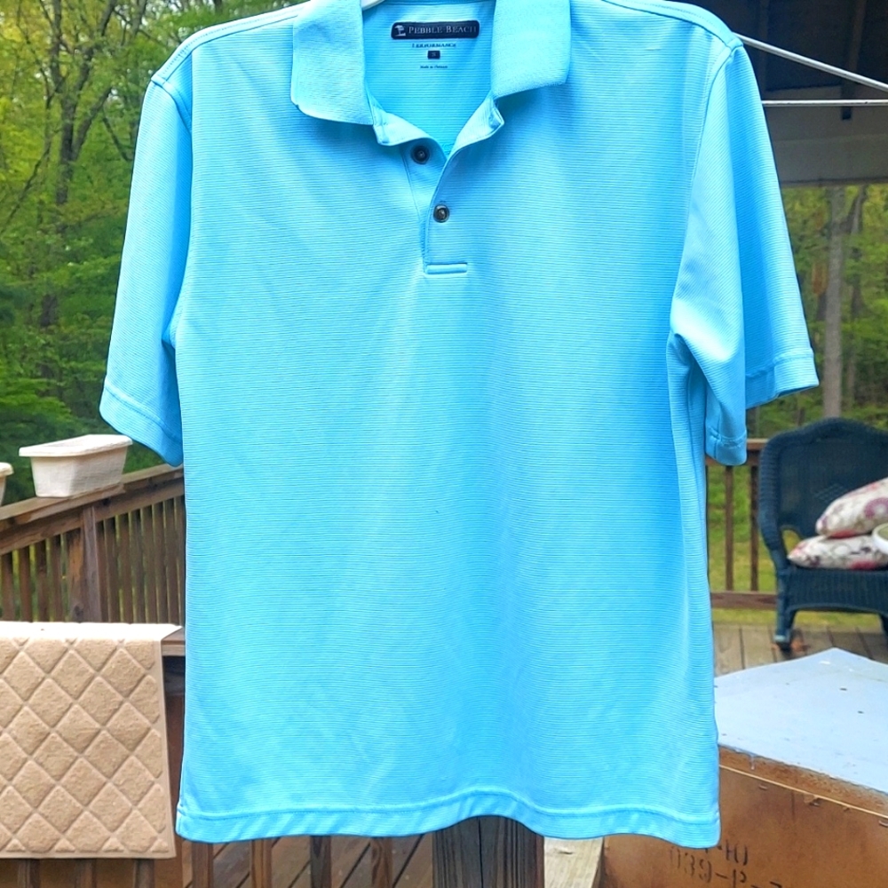Pebble Beach Performance Men's Cyan Collared GOLF Polo Shirt SZ S